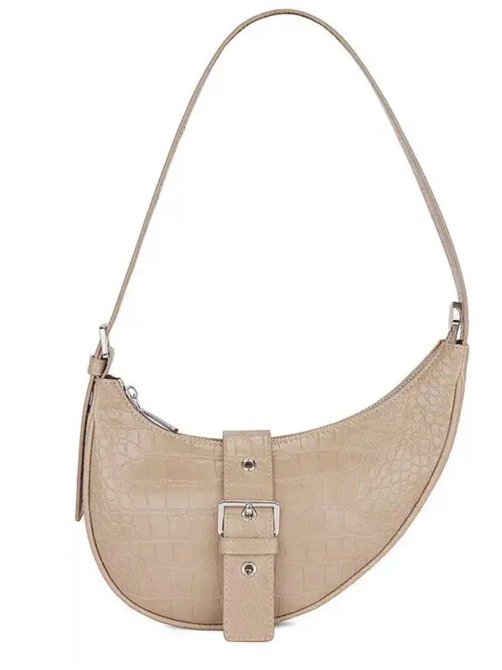 8 Other Reasons Beige Croc-Embossed Crescent Shoulder Bag